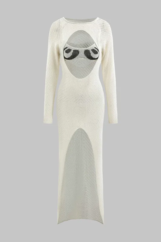 Knit Contrast Cut Out Slit Long Sleeve Dress sold by Micas