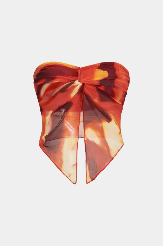 Abstract Print Mesh Ruched Tube Top sold by Micas