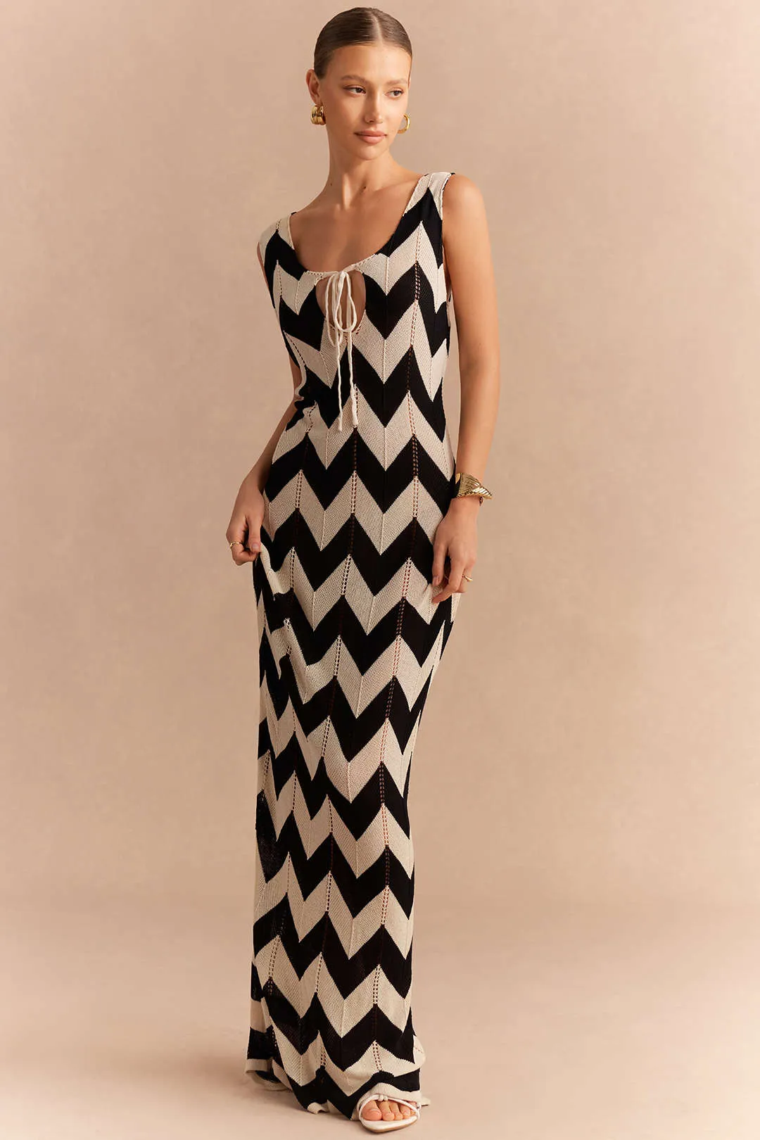 Knit Contrast Tie-Up Sleeveless Dress sold by Micas product image thumbnail 4