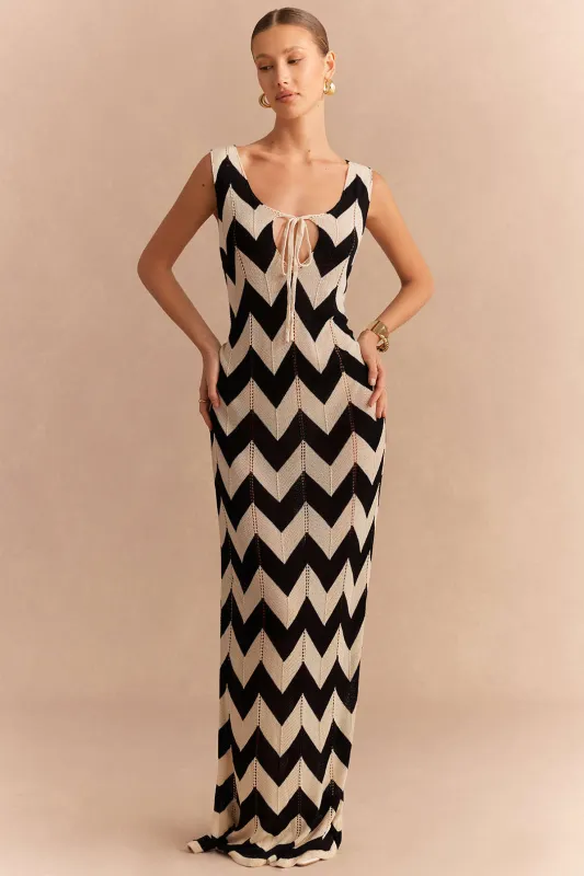 Knit Contrast Tie-Up Sleeveless Dress sold by Micas