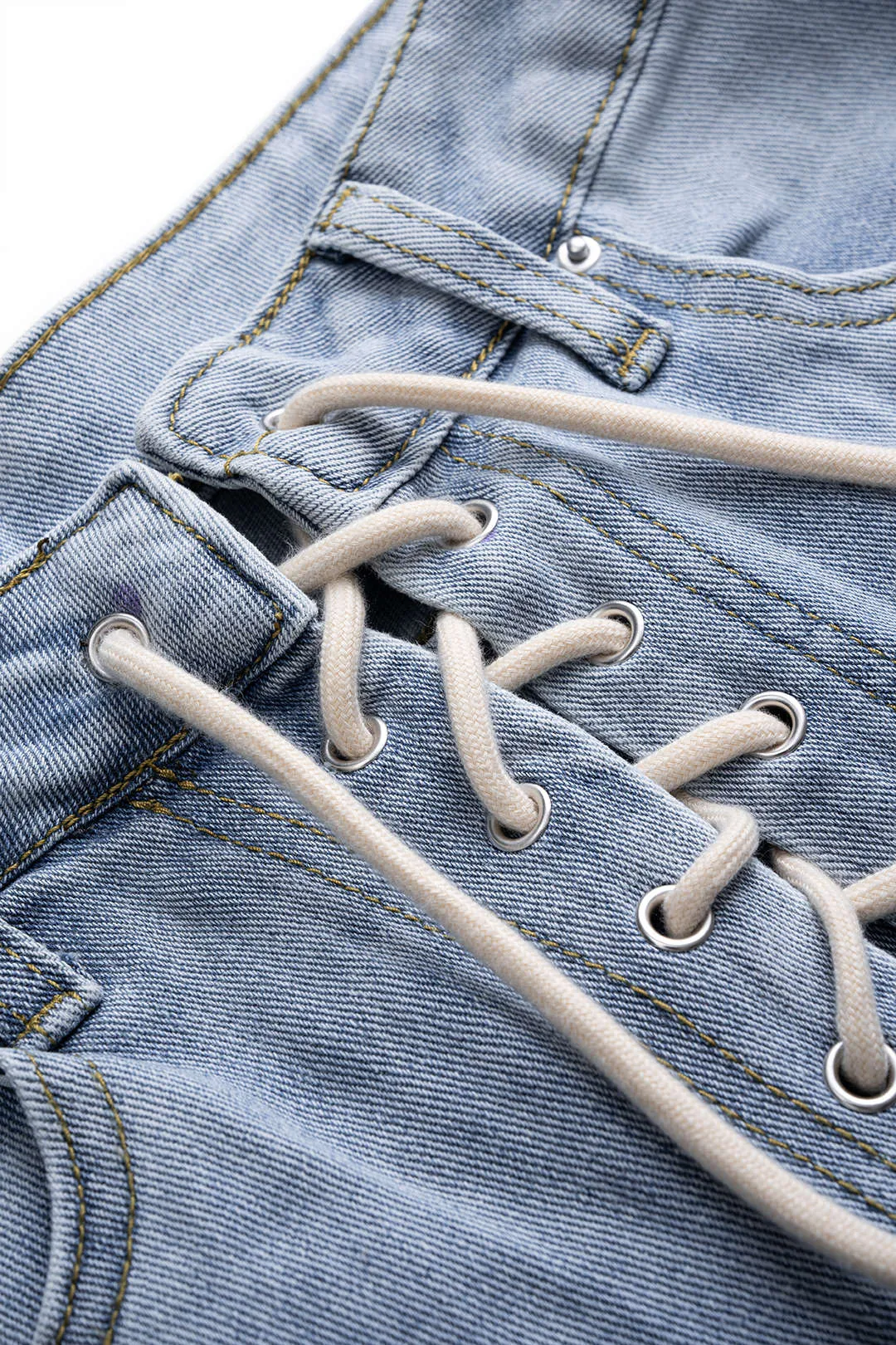 Denim Crossed Tie-Up Pocket Straight Leg Jeans sold by Micas product image thumbnail 3