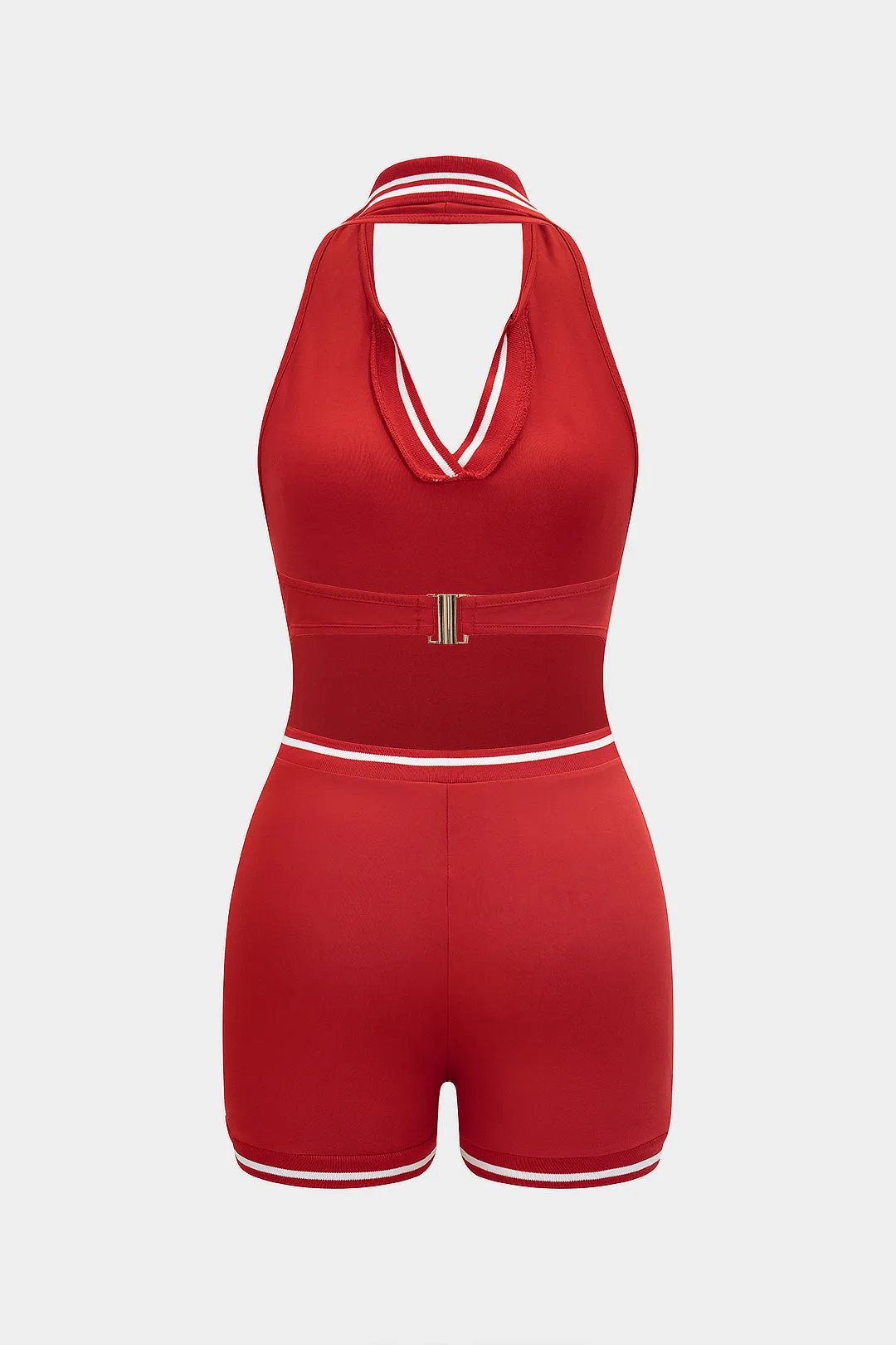 Contrast Halter V-Neck Backless Tie Back Sleeveless Romper sold by Micas product image thumbnail 2