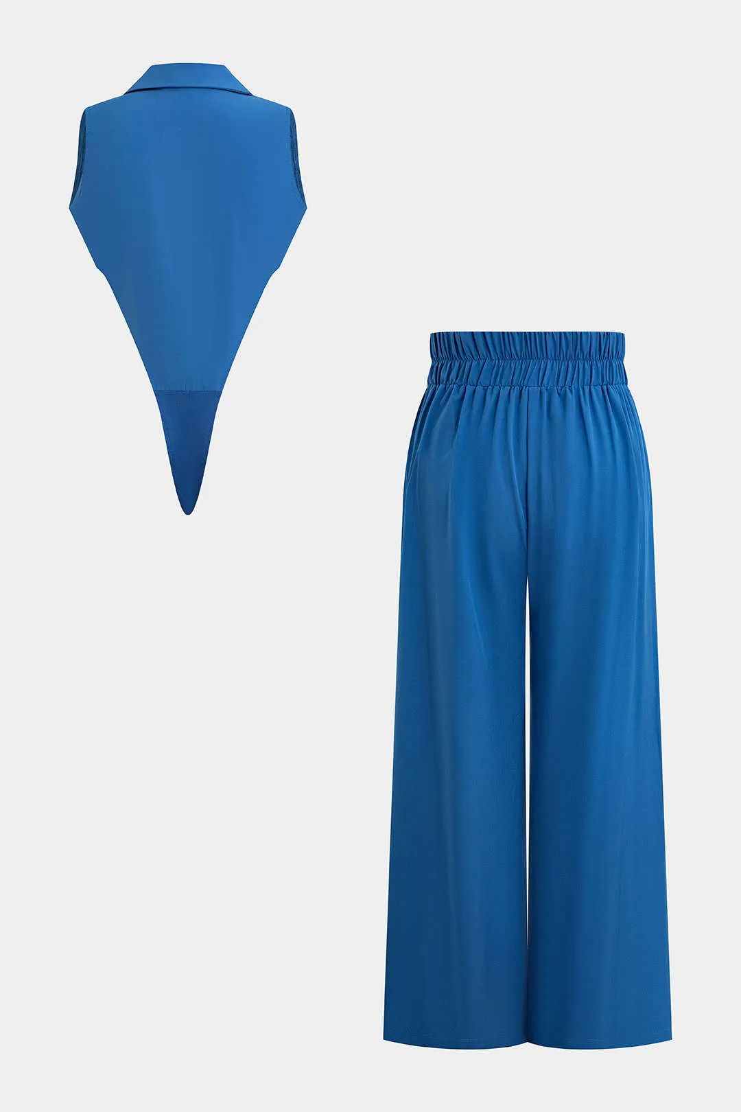 Deep V-Neck Lapel Sleeveless Bodysuit And Wide Leg Pants Set sold by Micas product image thumbnail 4