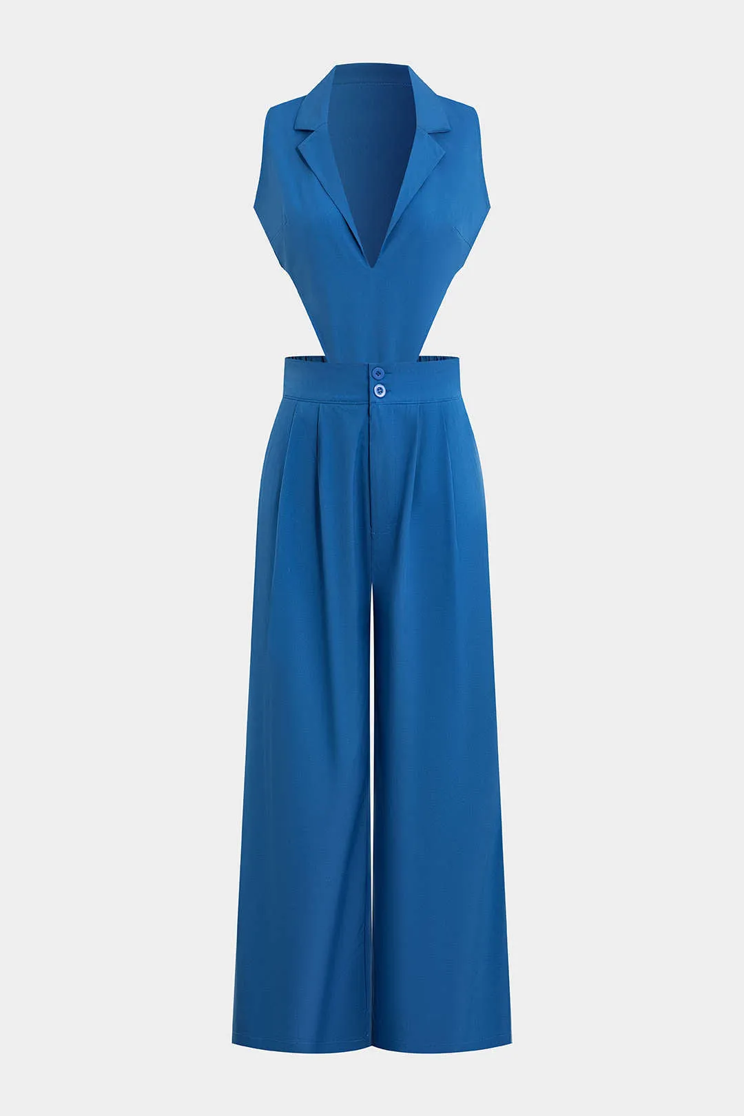 Deep V-Neck Lapel Sleeveless Bodysuit And Wide Leg Pants Set sold by Micas