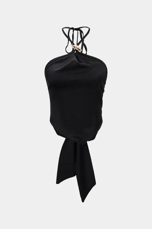 Satin Halter Tie Back Backless Cami Top sold by Micas