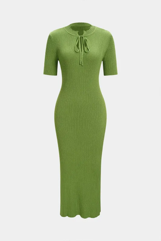 Knit Cut Out Tie-Up Short Sleeve Dress made by Micas