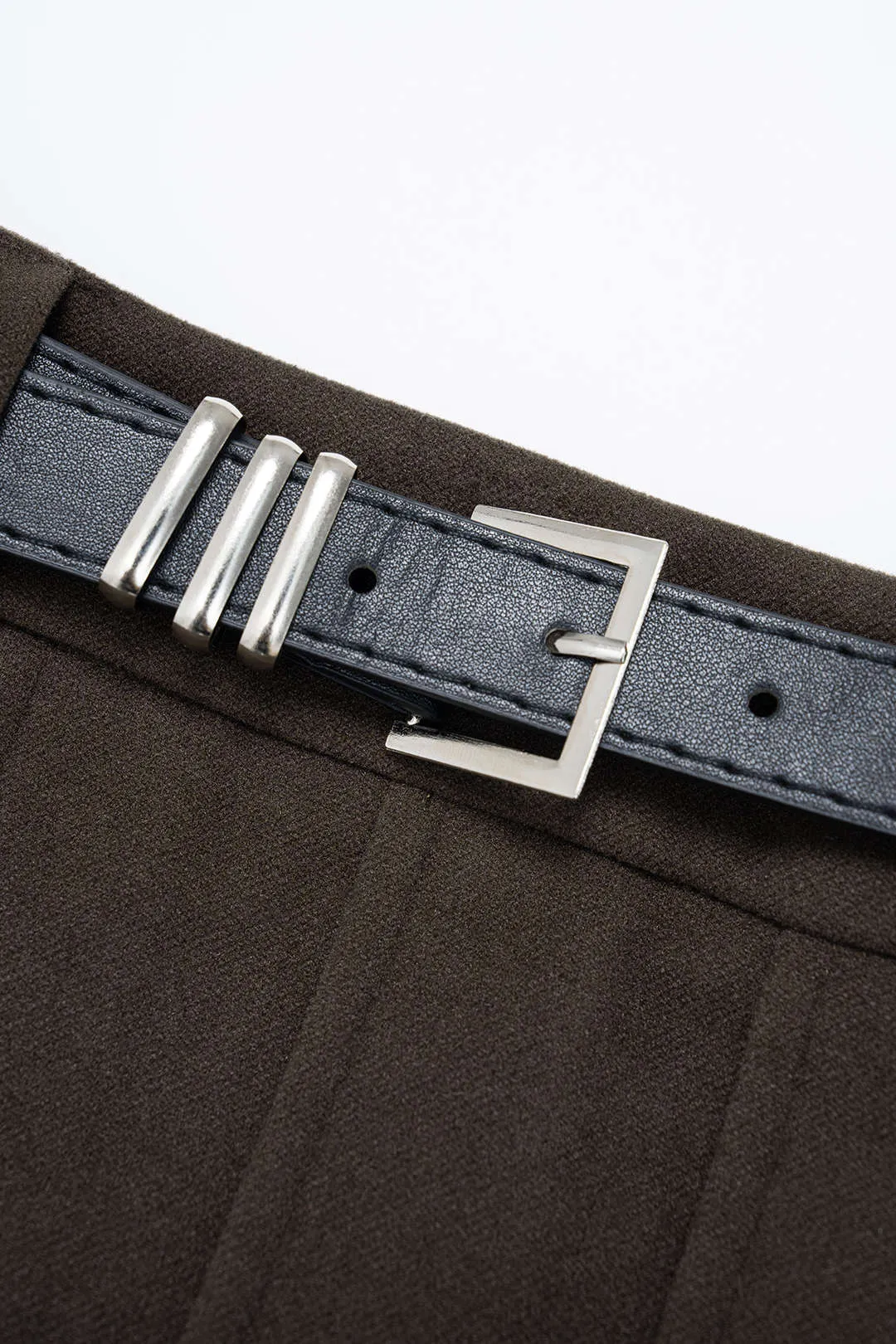 Woolen Pleated Belted High Waist Skirt sold by Micas product image thumbnail 3