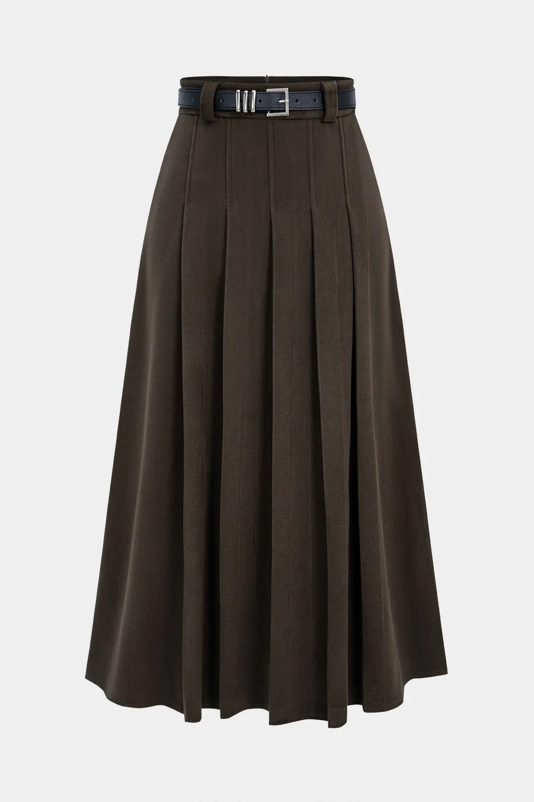 Woolen Pleated Belted High Waist Skirt sold by Micas