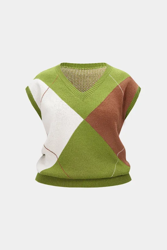 Plus Size Knit Plaid Print V-Neck Vest sold by Micas