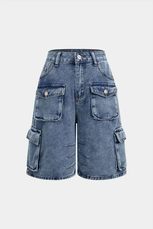 Denim Pocket Wide Leg Shorts sold by Micas