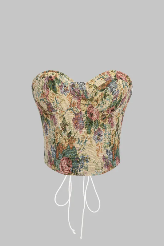 Jacquard Tie-Up Corset Tube Top sold by Micas