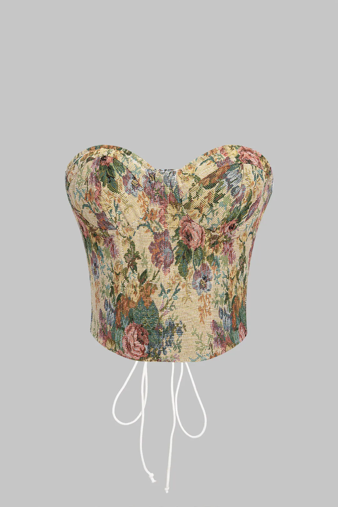 Jacquard Tie-Up Corset Tube Top sold by Micas