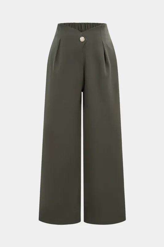 Button Shirred Waistband Wide Leg Pants sold by Micas
