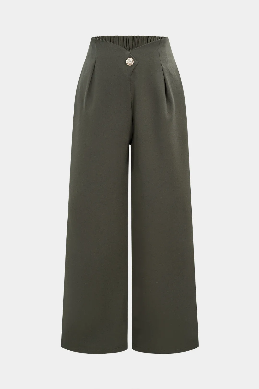 Button Shirred Waistband Wide Leg Pants sold by Micas
