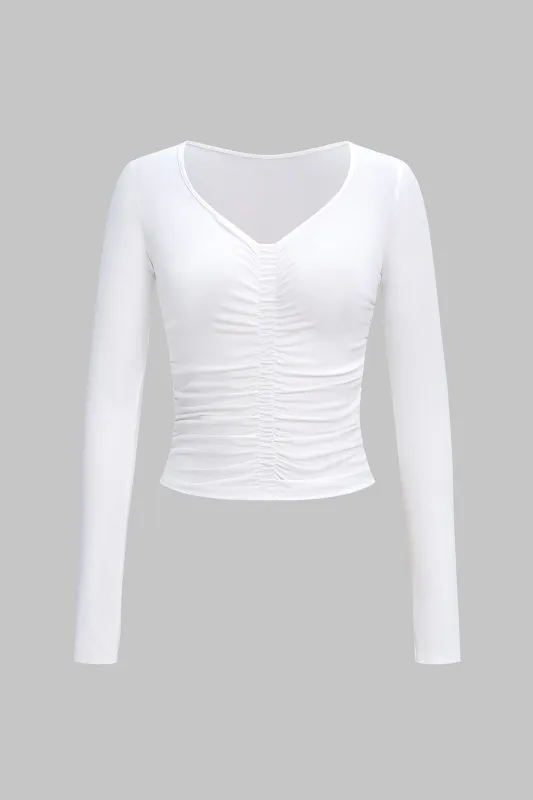 V-Neck Ruched Long-Sleeve Top sold by Micas