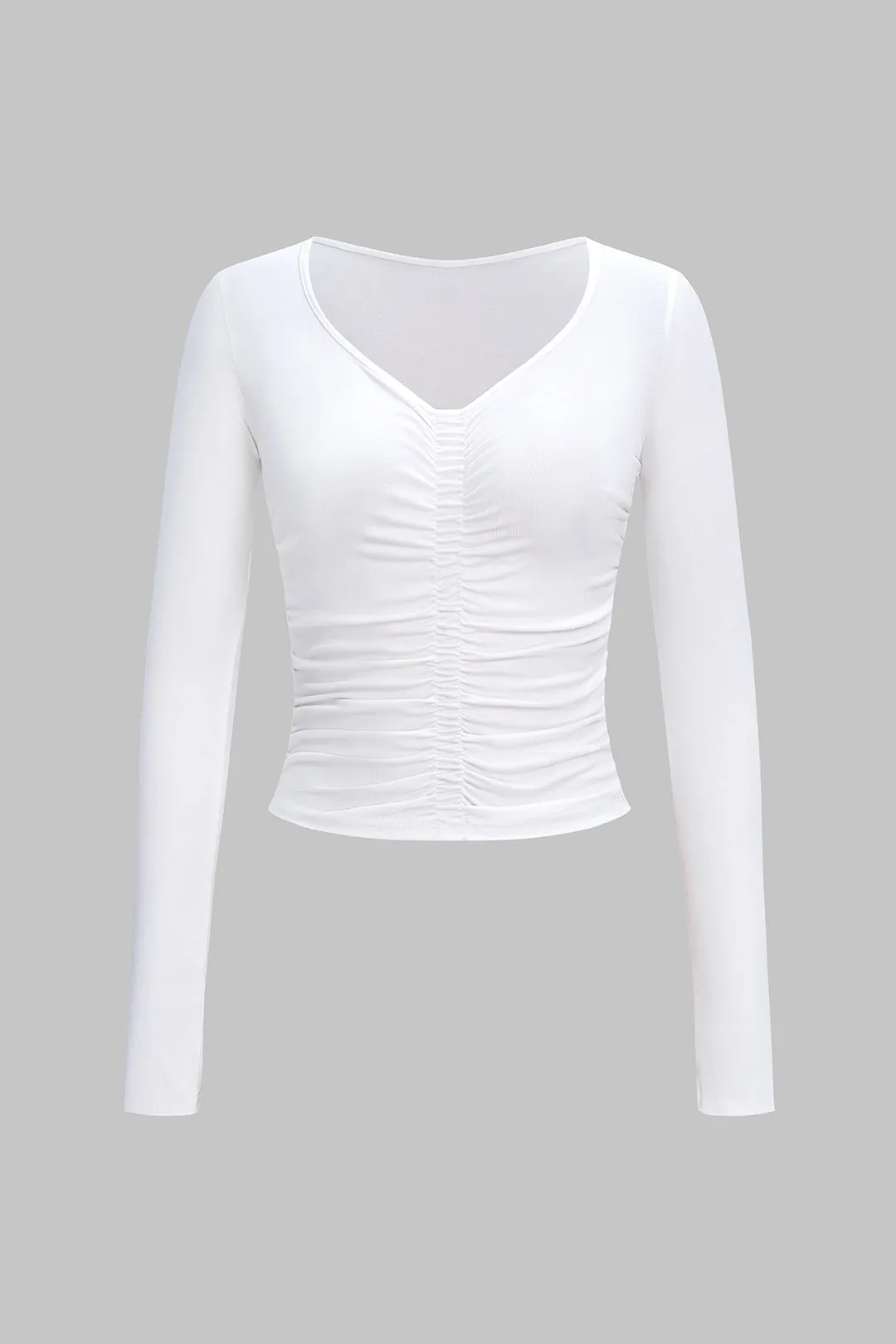 V-Neck Ruched Long-Sleeve Top sold by Micas