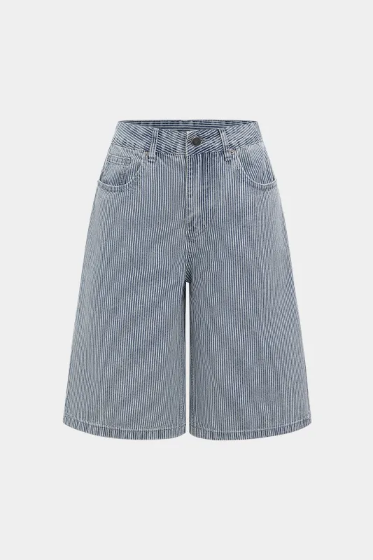 Denim Stripes Print Wide Leg Shorts sold by Micas
