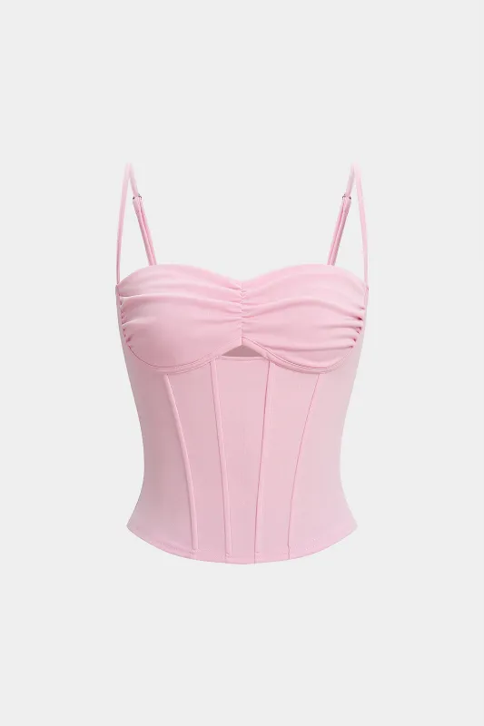 Solid Corset Cut Out Ruched Cami Top sold by Micas
