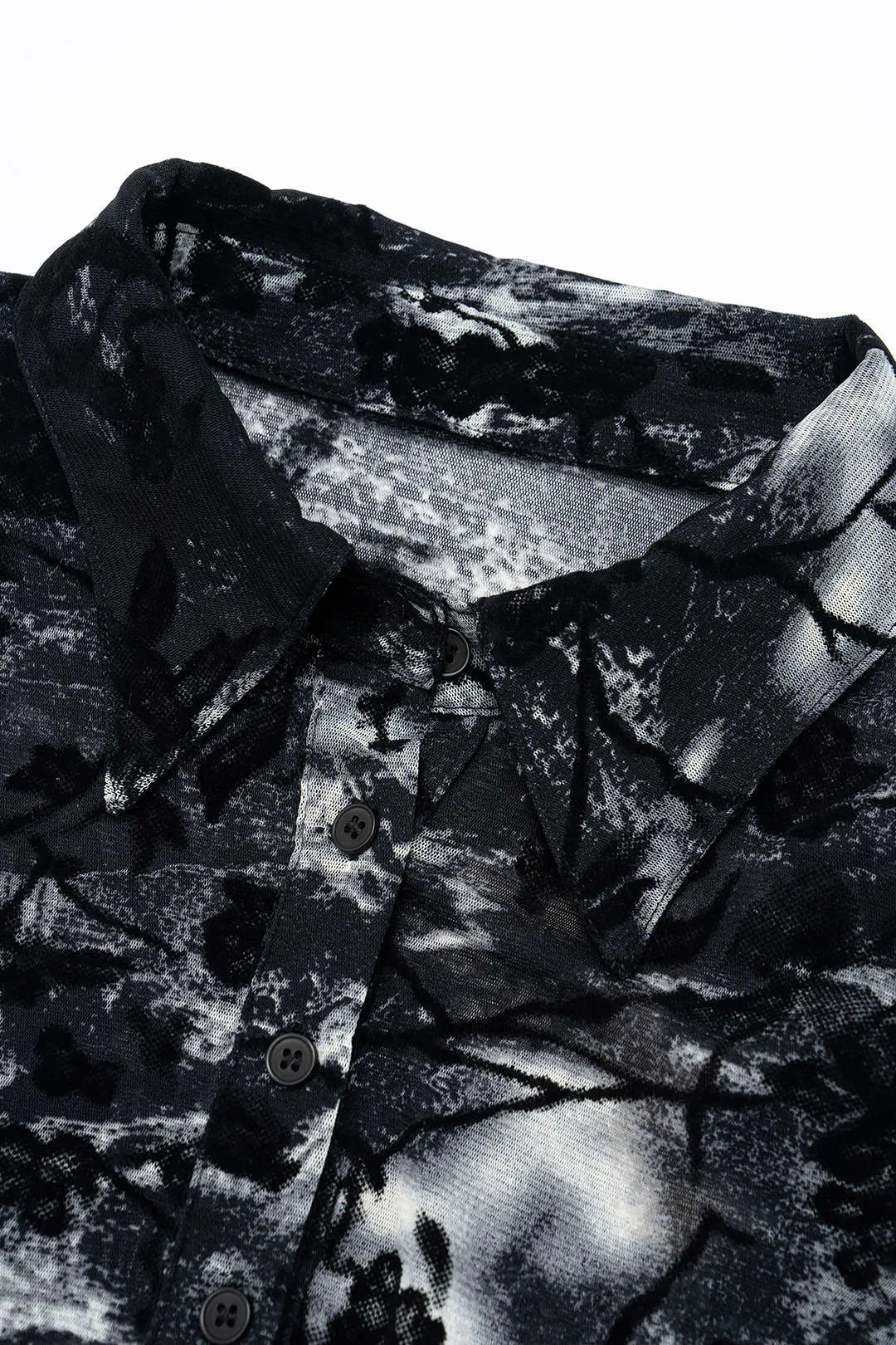 Sheer Floral Print Lapel Long Sleeve Top sold by Micas product image thumbnail 3