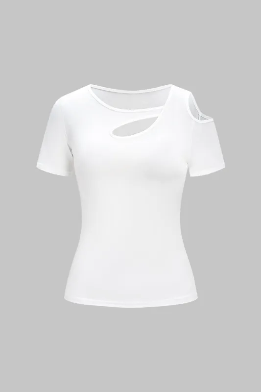 Asymmetrical Cut Out Short Sleeve T-Shirt sold by Micas