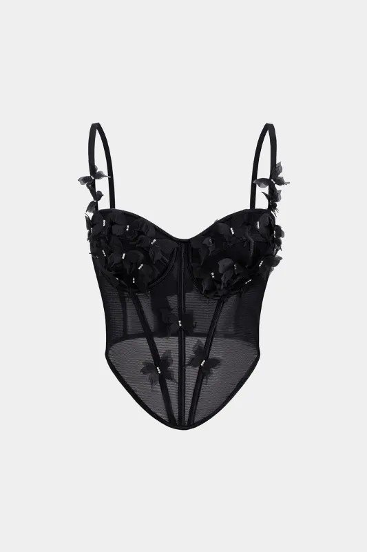 3D Flower Appliques Sheer Mesh Corset Backless Cami Top sold by Micas