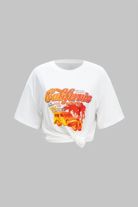 Letter Print Round Neck Short Sleeve T-Shirt sold by Micas