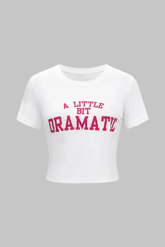 Letter Print Round Neck Short Sleeve T-Shirt sold by Micas