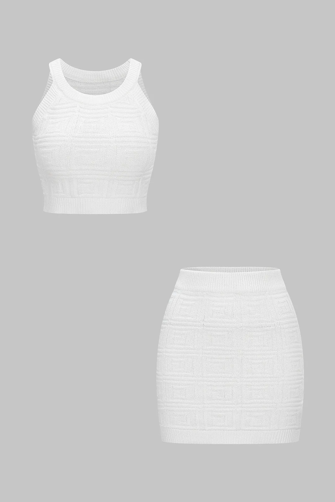 Knit Round Neck Tank Top And Skirt Set sold by Micas