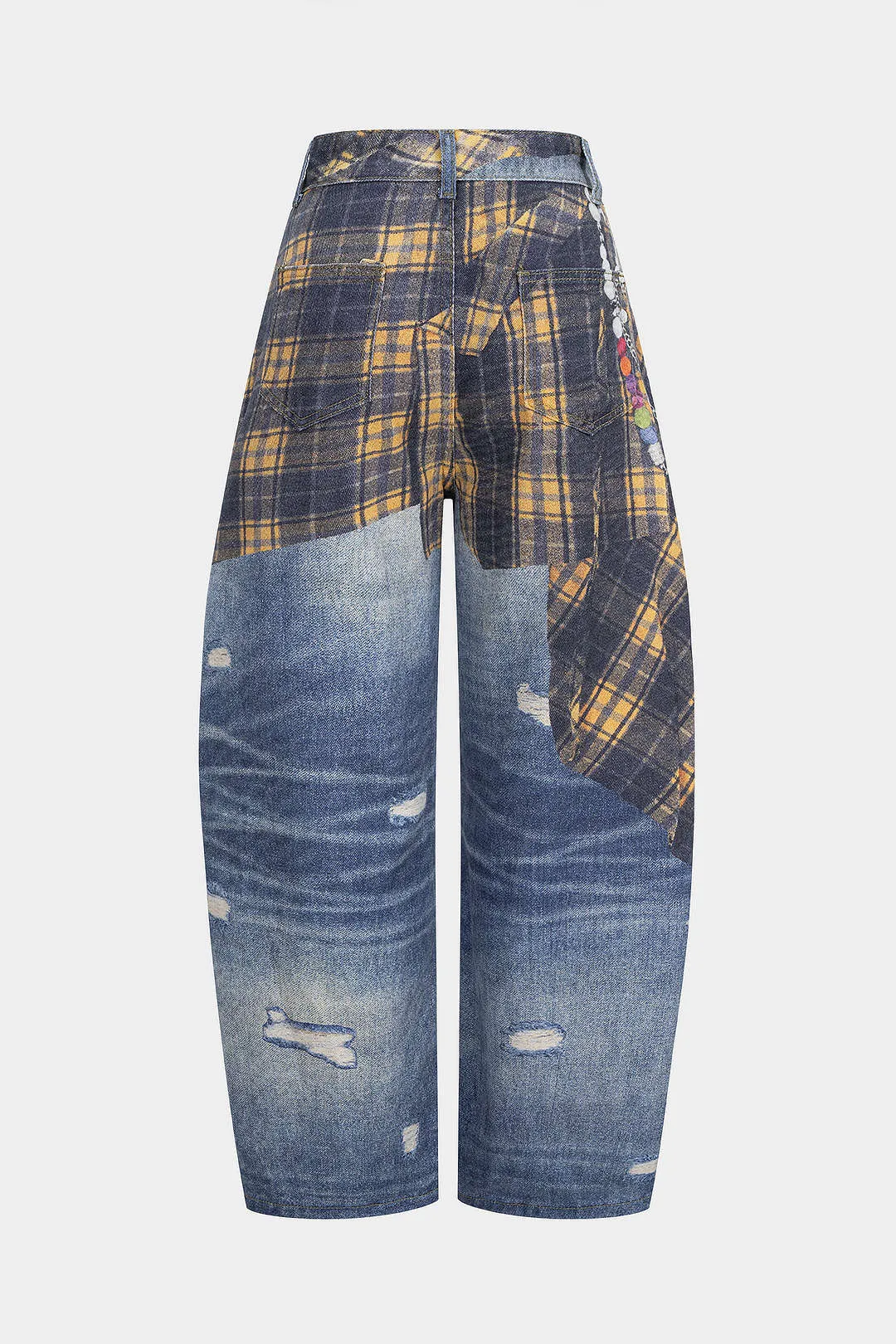 Plaid Denim Print High Waist Wide Leg Pants sold by Micas product image thumbnail 2