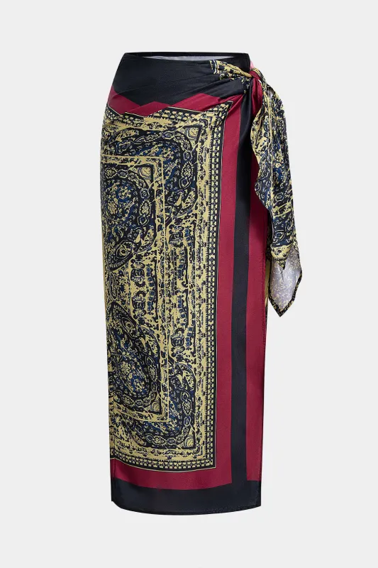 Artistic Print Wrap Tie-Up Skirt sold by Micas