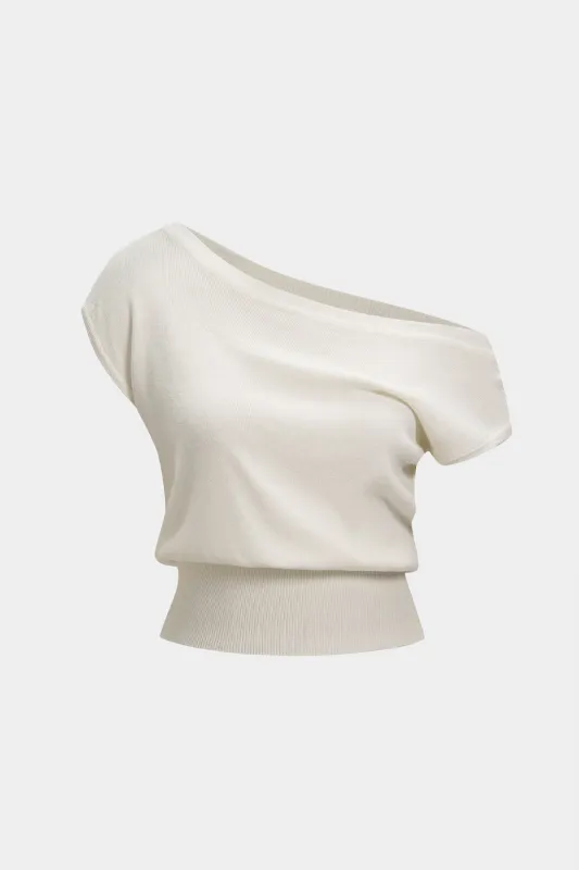 Knit One Shoulder Short-Sleeve Top sold by Micas