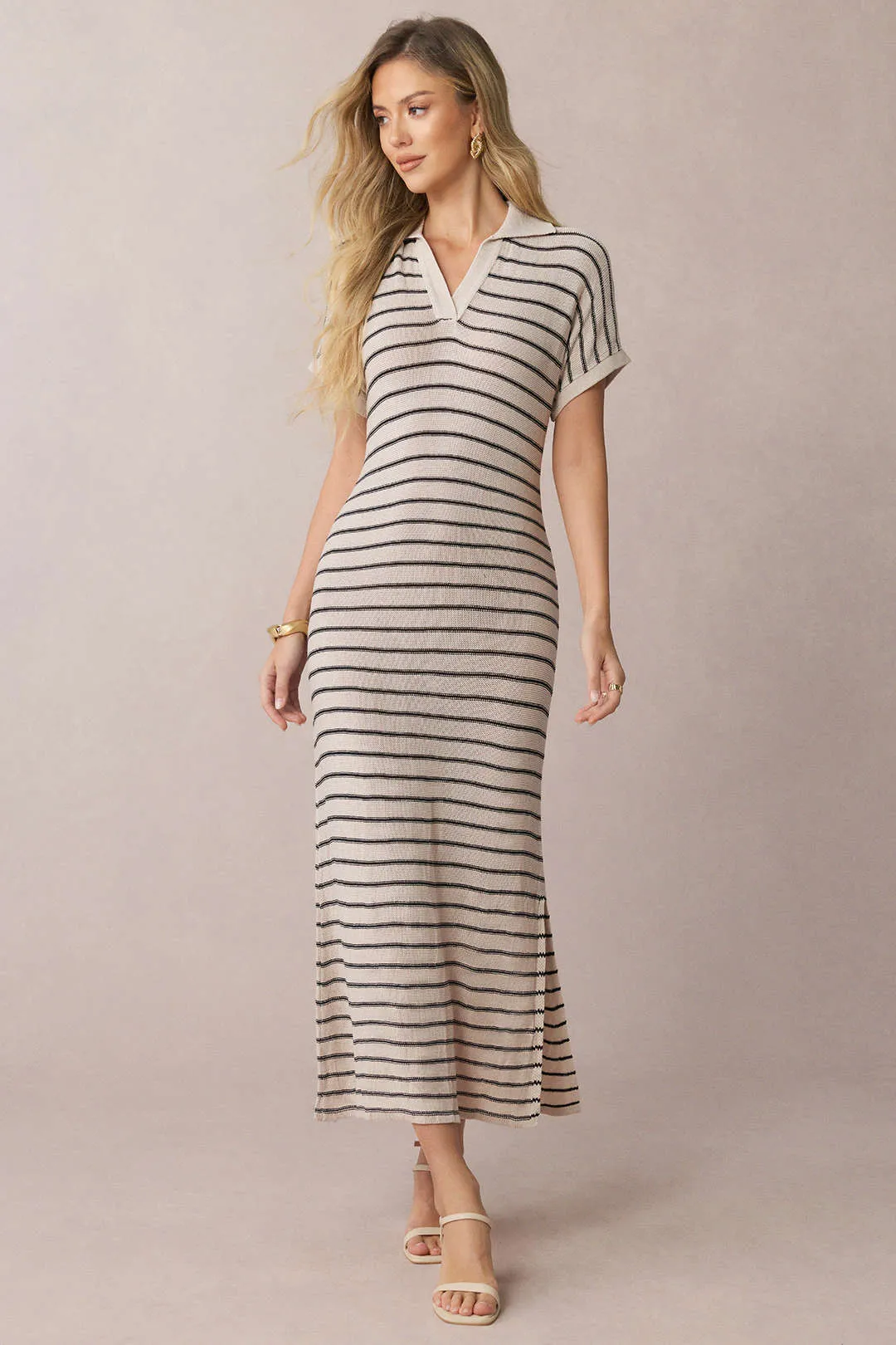 Knit V-Neck Short Sleeve Dress sold by Micas product image thumbnail 3