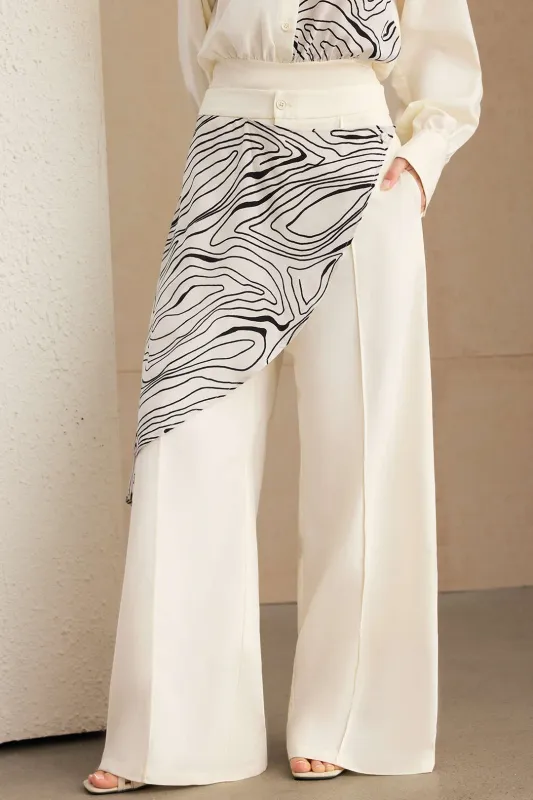 Abstract Print Patchwork Asymmetrical Pants sold by Micas