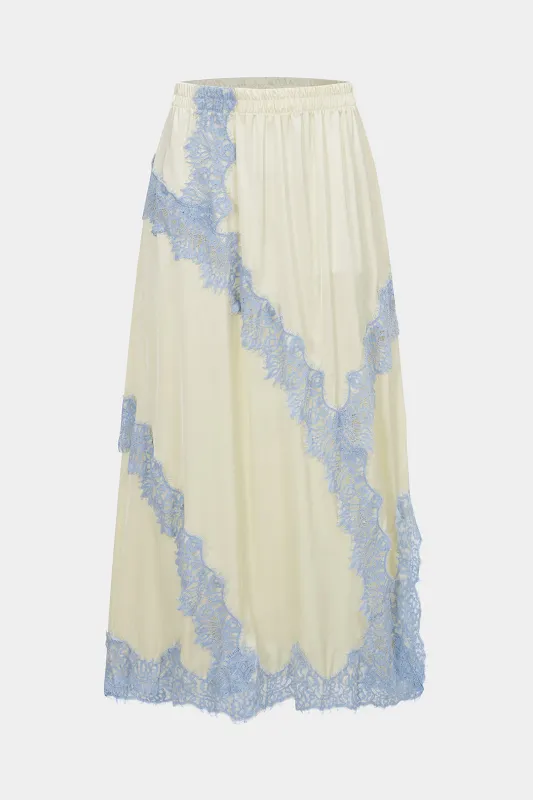 Satin Patchwork Lace Trim Shirred Waistband Skirt sold by Micas