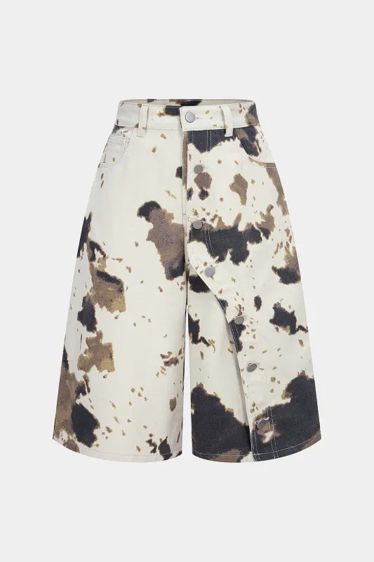 Denim Cow Print High Waist Shorts sold by Micas