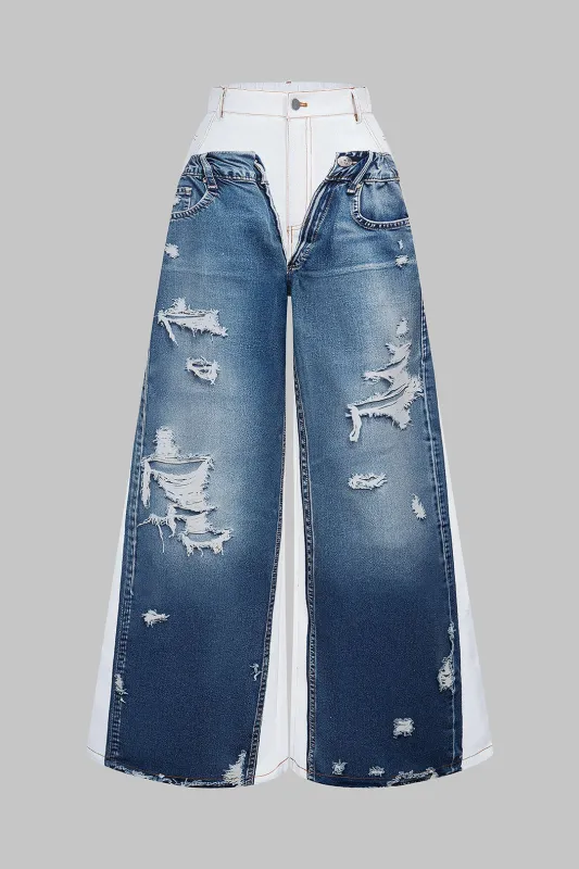 Denim Print Wide Leg Pants sold by Micas