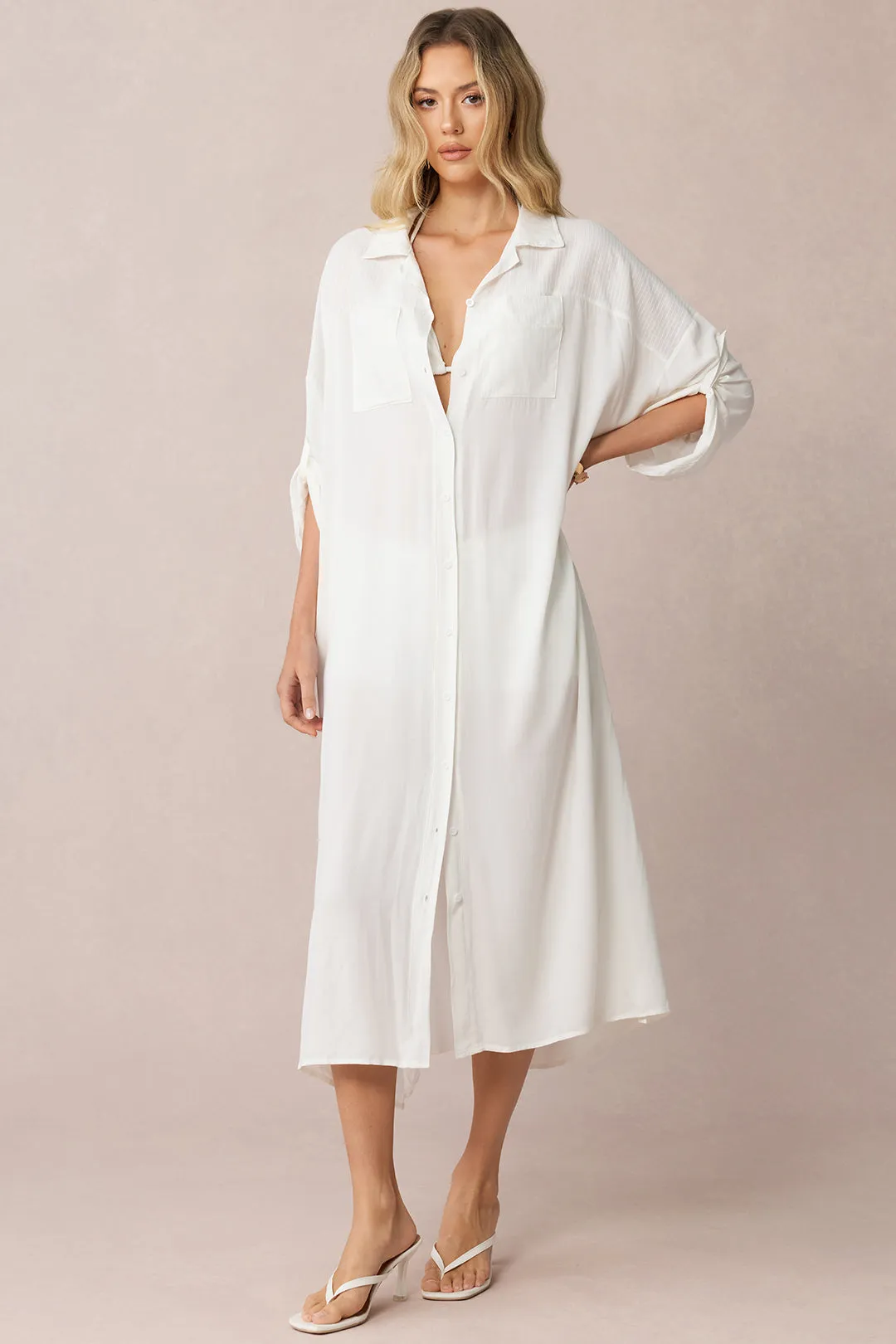 Lapel Button Long Sleeve Cover Up sold by Micas product image thumbnail 4