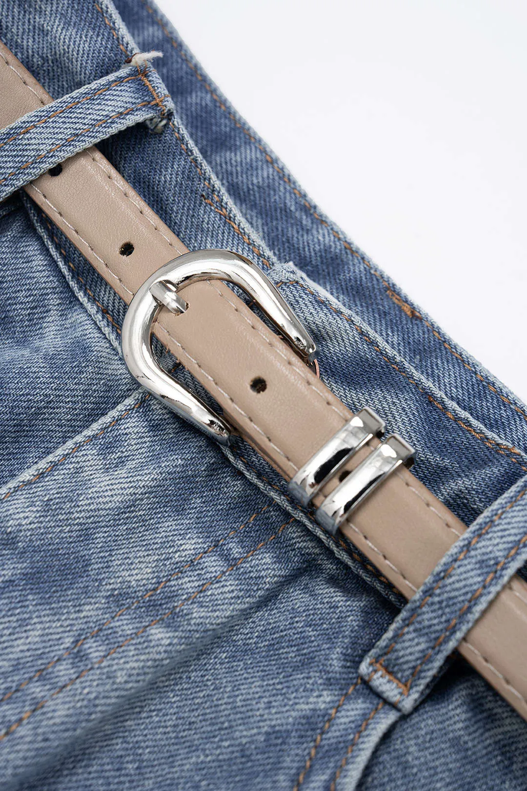 Denim Belted High Waist Shorts sold by Micas product image thumbnail 3