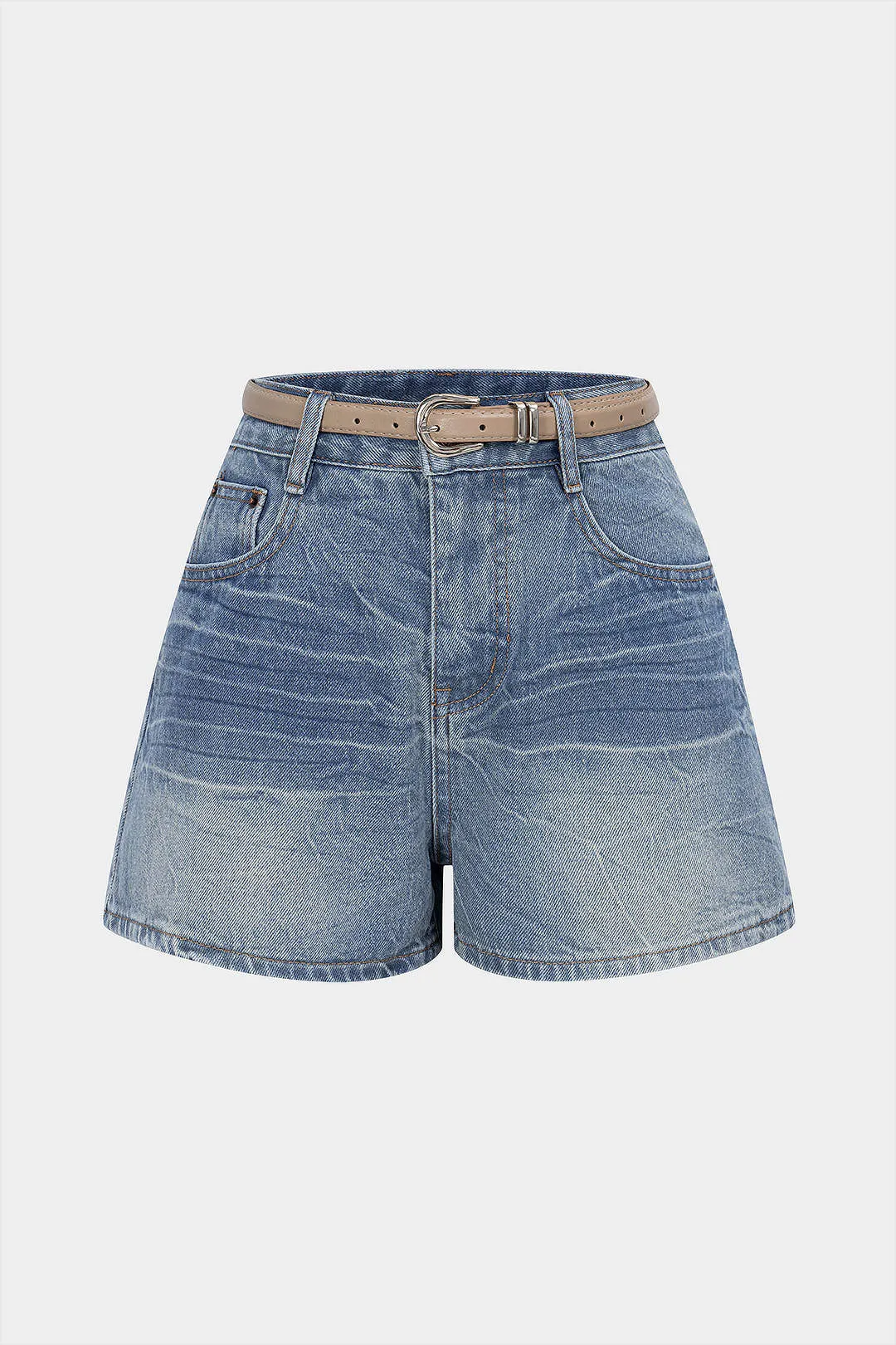 Denim Belted High Waist Shorts sold by Micas