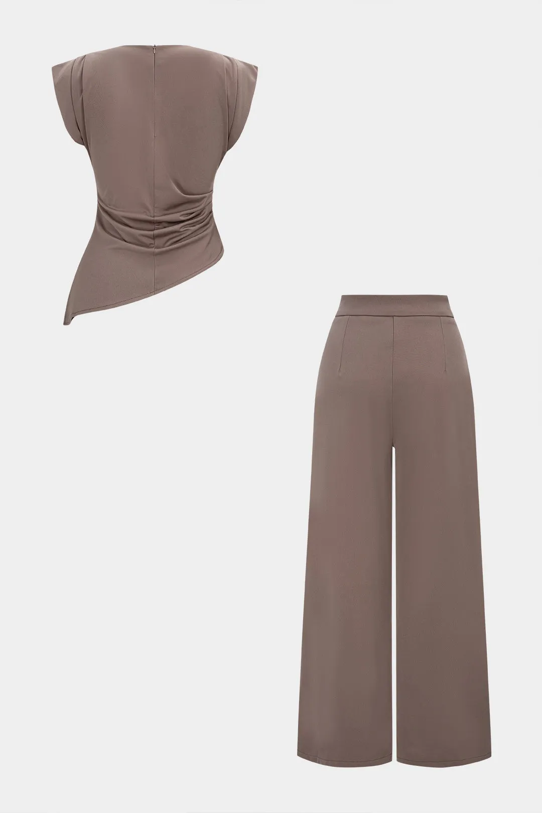 Solid Round Neck Ruched Tank Top And High Waist Wide Pants Set sold by Micas product image thumbnail 2