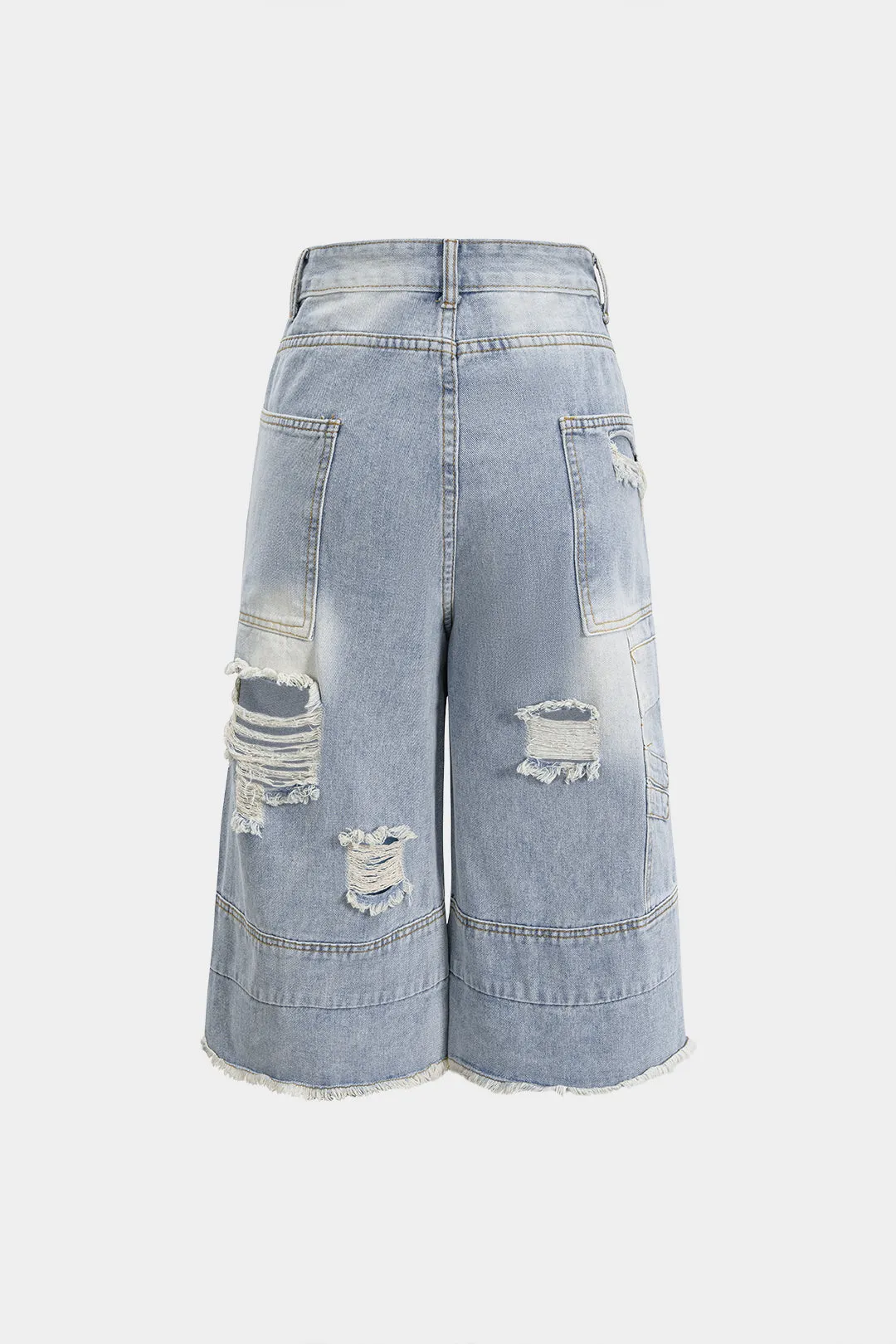 Denim Double Waistband Ripped Wide Leg Shorts sold by Micas product image thumbnail 2