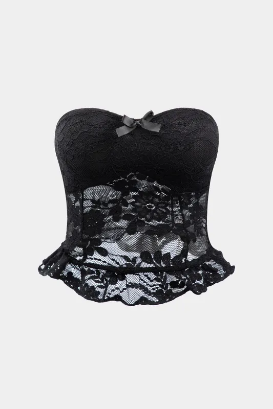 Lace Ruched Hollow Out Tube Top sold by Micas