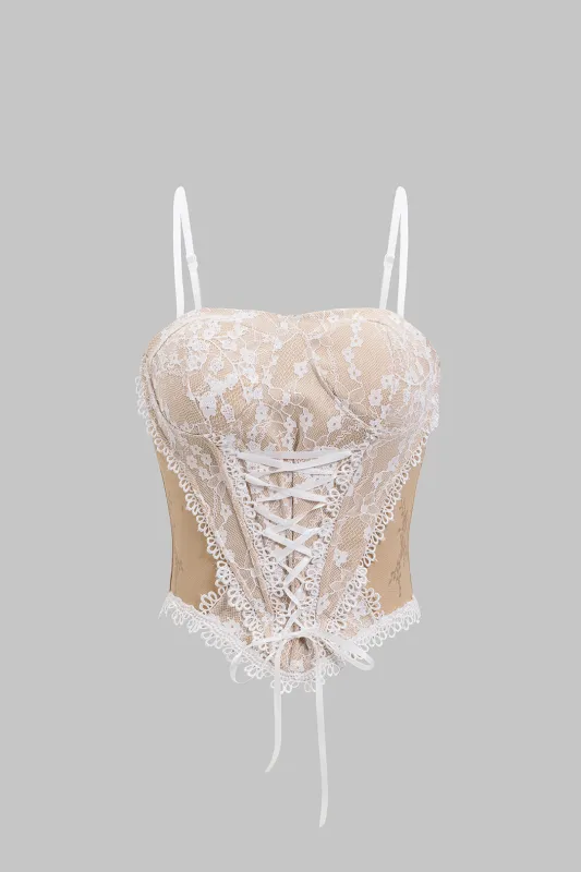 Lace Trim Tie-Up Zipper Slip Cami Top sold by Micas