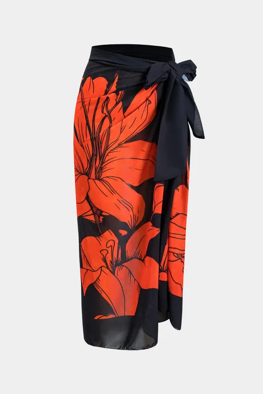 Floral Print Tie Up Asymmetrical Ruched Cover Up sold by Micas