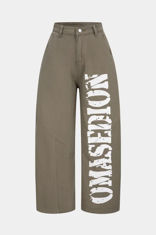 Denim Letter Print Wide Leg Jeans sold by Micas