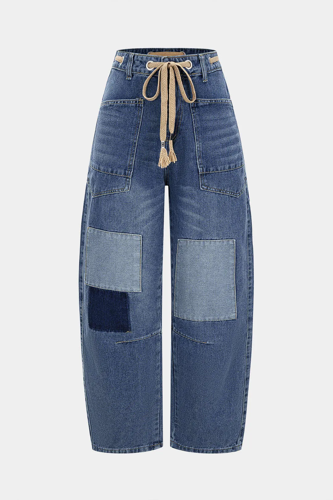 Denim Contrast Drawstring Wide Leg Jeans sold by Micas