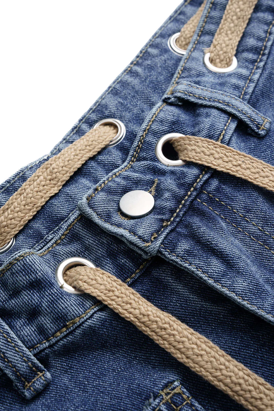 Denim Contrast Drawstring Wide Leg Jeans sold by Micas product image thumbnail 3