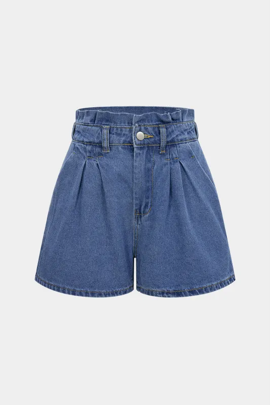 Denim Belted Ruched Shorts sold by Micas