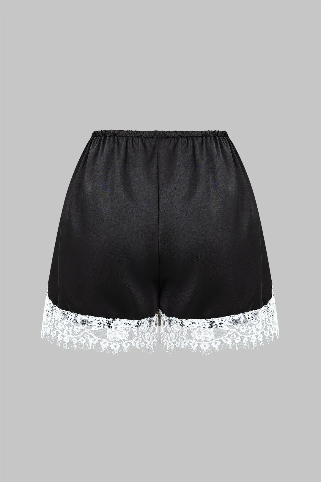 Satin Patchwork Lace Trim Shirred Waistband Shorts sold by Micas product image thumbnail 2
