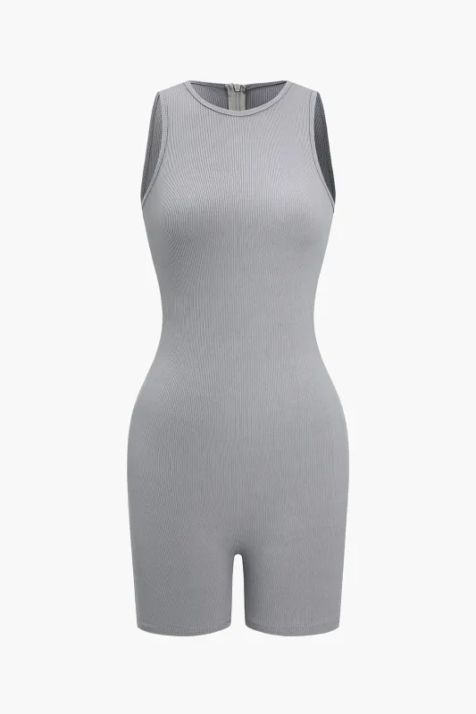 Round Neck Zipper Sleeveless Bodysuit made by Micas